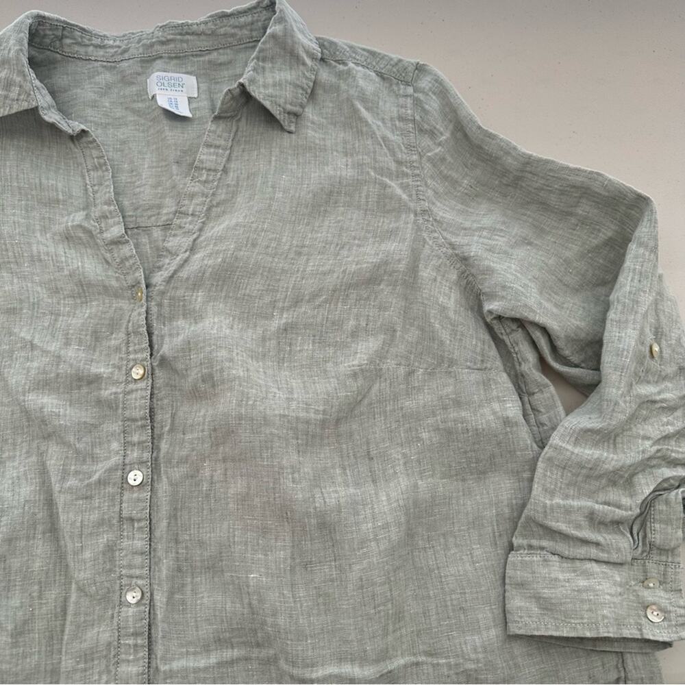 Sigrid Olsen Linen Button Front Shirt 1X
